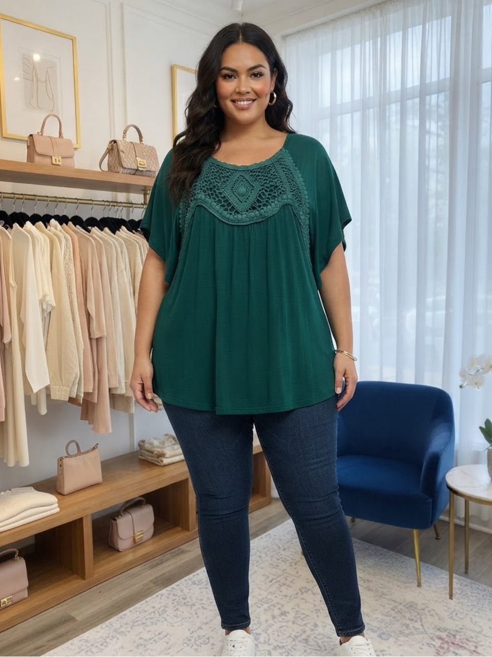 Crochet Yoke Tunic Top • NWOT • 31"p2p, 32" length